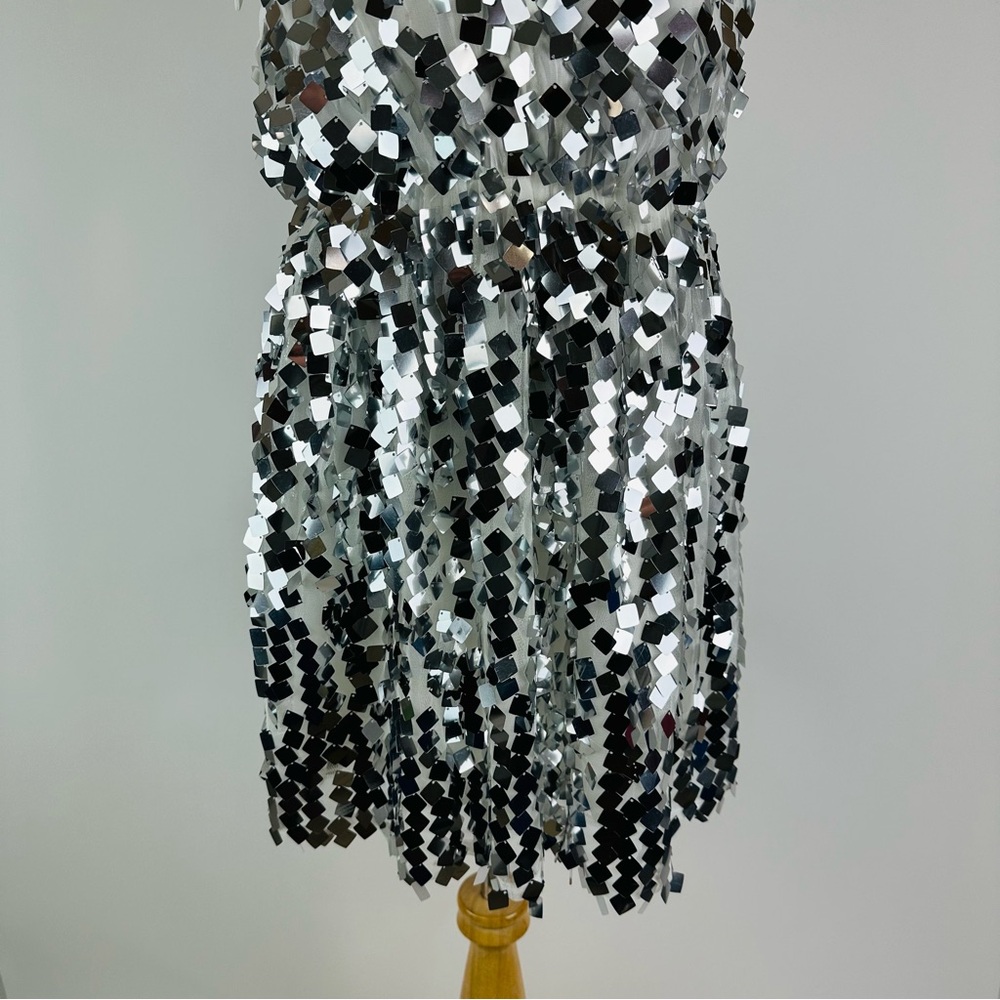 Buddy Love Silver Sequin A-Line Mini Dress with White Tie Straps - Picture 5 of 15